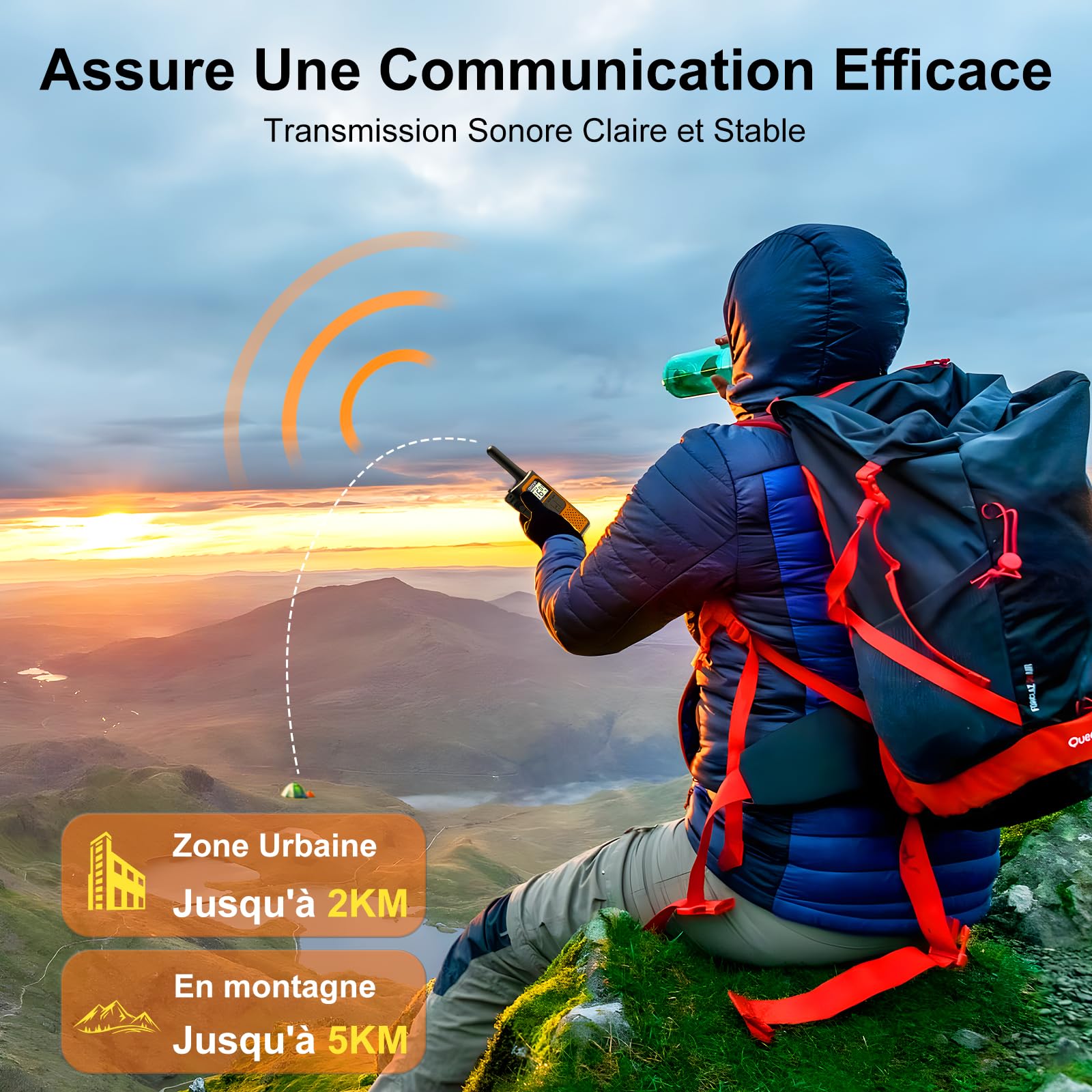Talkie Walkie 4 Pièces Longue Portée Rechargeable USB C 16 Canaux pour Camping Randonnée Vélo
