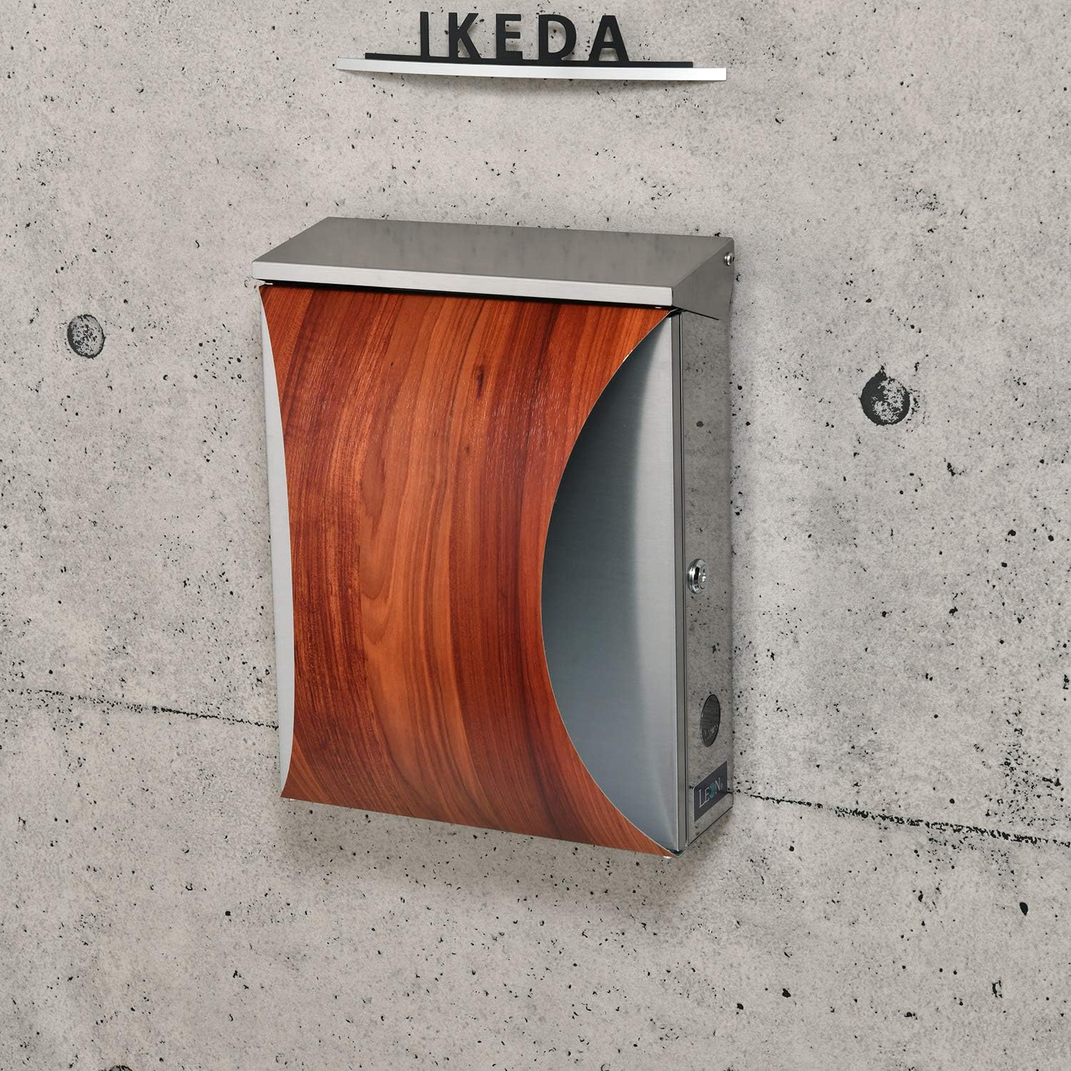 MB-5207 Modern Design Mailbox Wall Mount Contemporary Stainless Steel Postbox with Lock and Key Large Letterbox for House 16” x 12” x 7.7” (Red Oak: Mail Box Label Not Written)