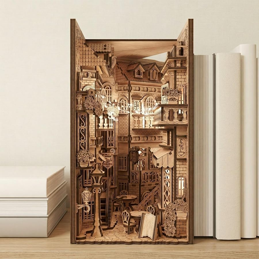 AlgWoodDesign European Alley Book Nook Ahşap Maket - Görsel 4