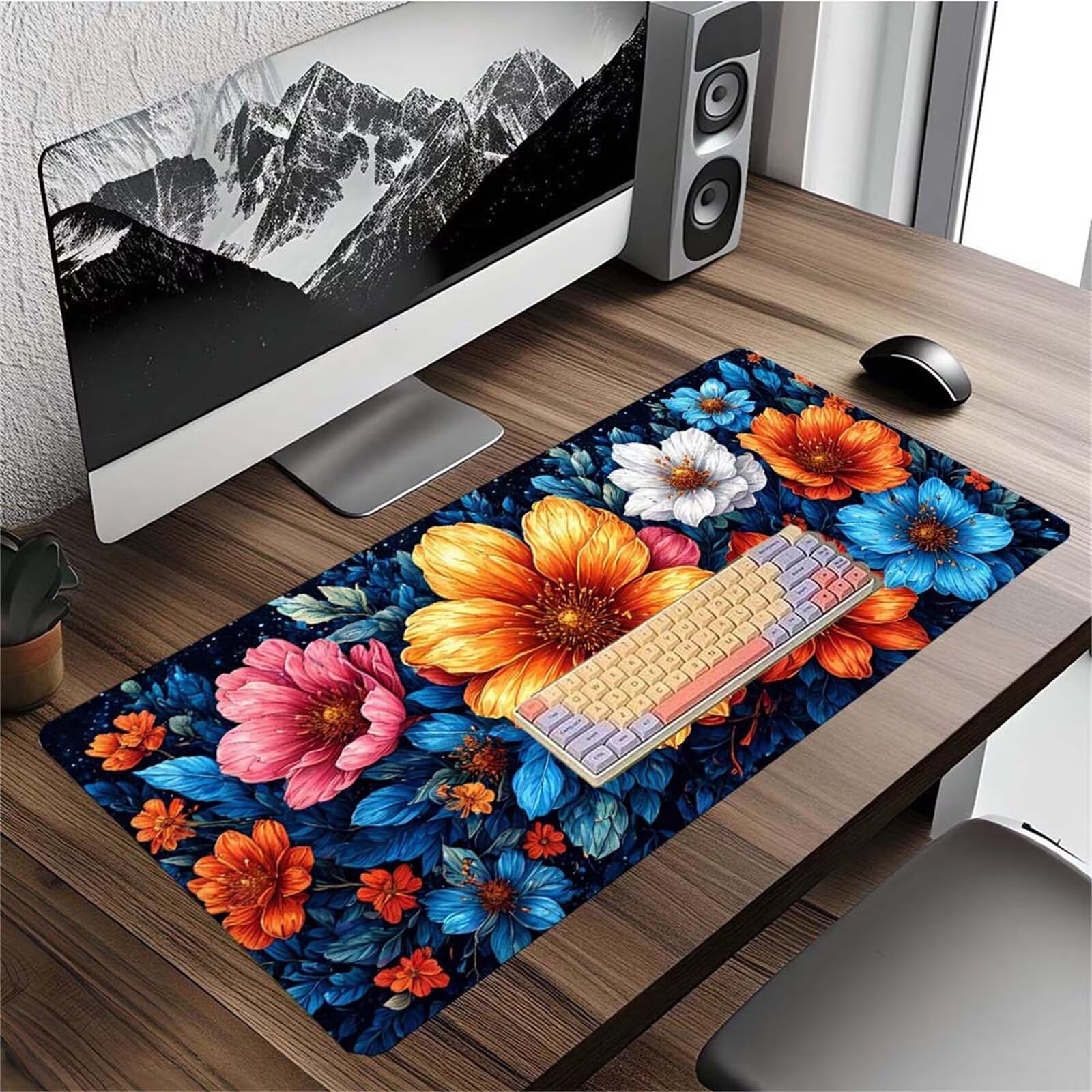 Alfombrilla Ratón Flor Color Alfombrilla Ratón XXL 1400x600x3mm Mouse Pad Resiste Salpicaduras, Extendida de Gran Tamaño con Bordes Cosidos, Mejora Precisión y Velocidad, Antideslizante,Duradera y-241
