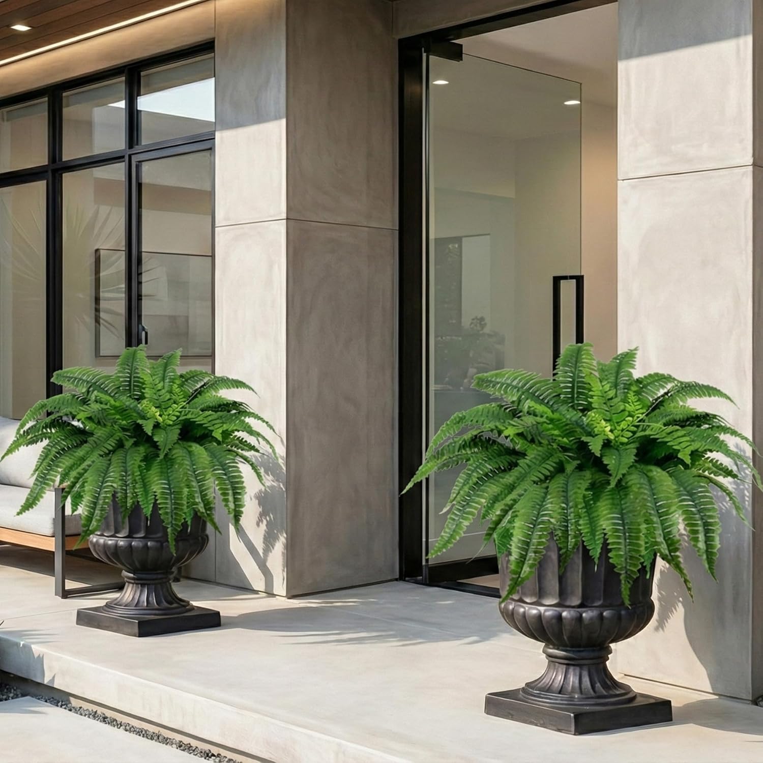 ALAGIRLS Set of 2 45 Inch Artificial Boston Fern Bush with 55 Branches, Large Faux Ferns for Outdoors, Artificial Plants Suitable for Office & Living Room Decor, UV-Resistant（Pot is not Included）