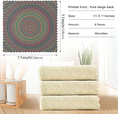 Miniatura 3 de Abstract Bohemian Mandala Flower Set of 6 Absorbent Microfiber Kitchen Towels Decor Cotton Microfiber Drying Towel Kitchen for Restaurant