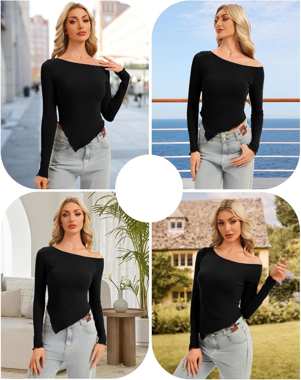 Women's Off Shoulder Long Sleeve Shirts Knit Tee Shirts Slim Fit Going Out Tops Y2K Fall Trendy Fashion - Image 6