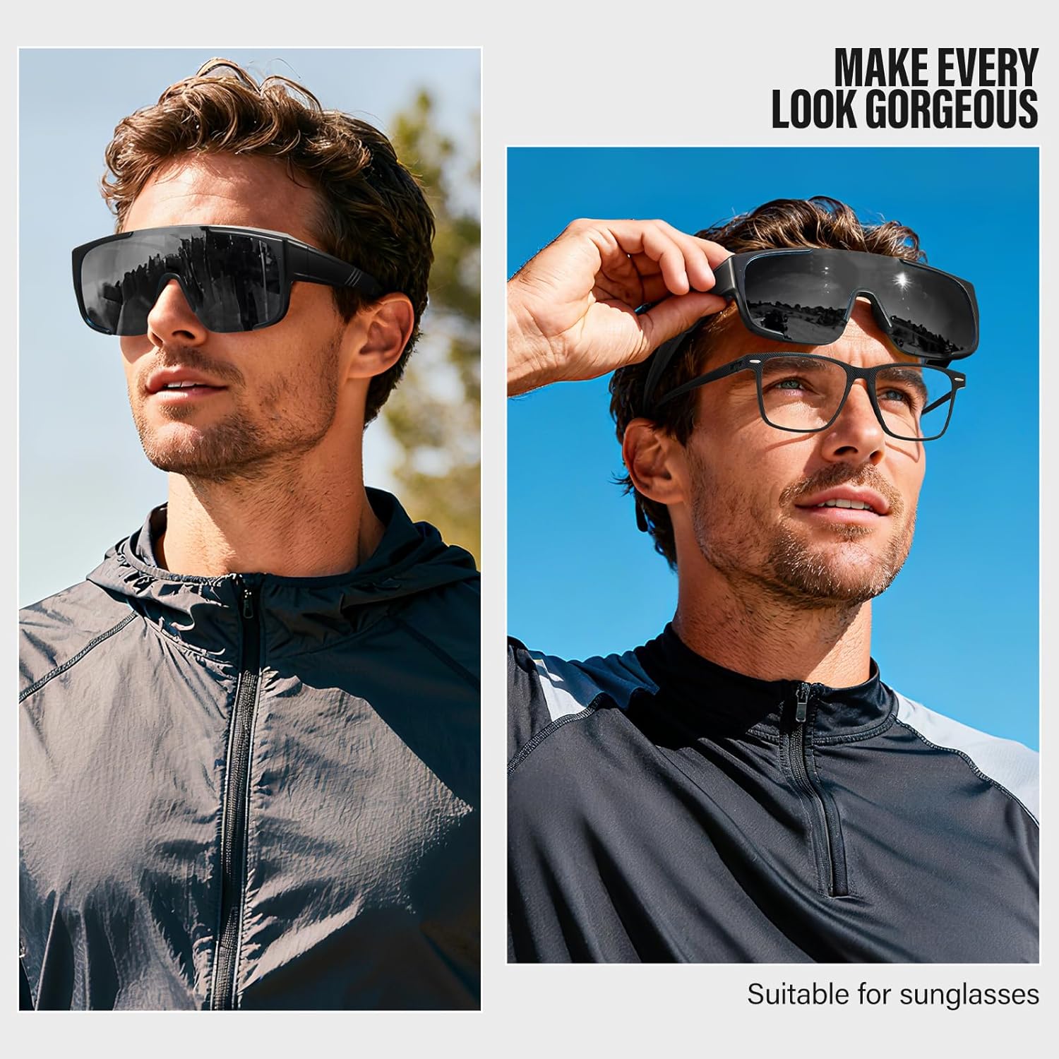 Fit Over Glasses Sunglasses for Men Polarized Sun Glasses Sports Wrap for Driving Cycling Running UV400 Protection - Image 2