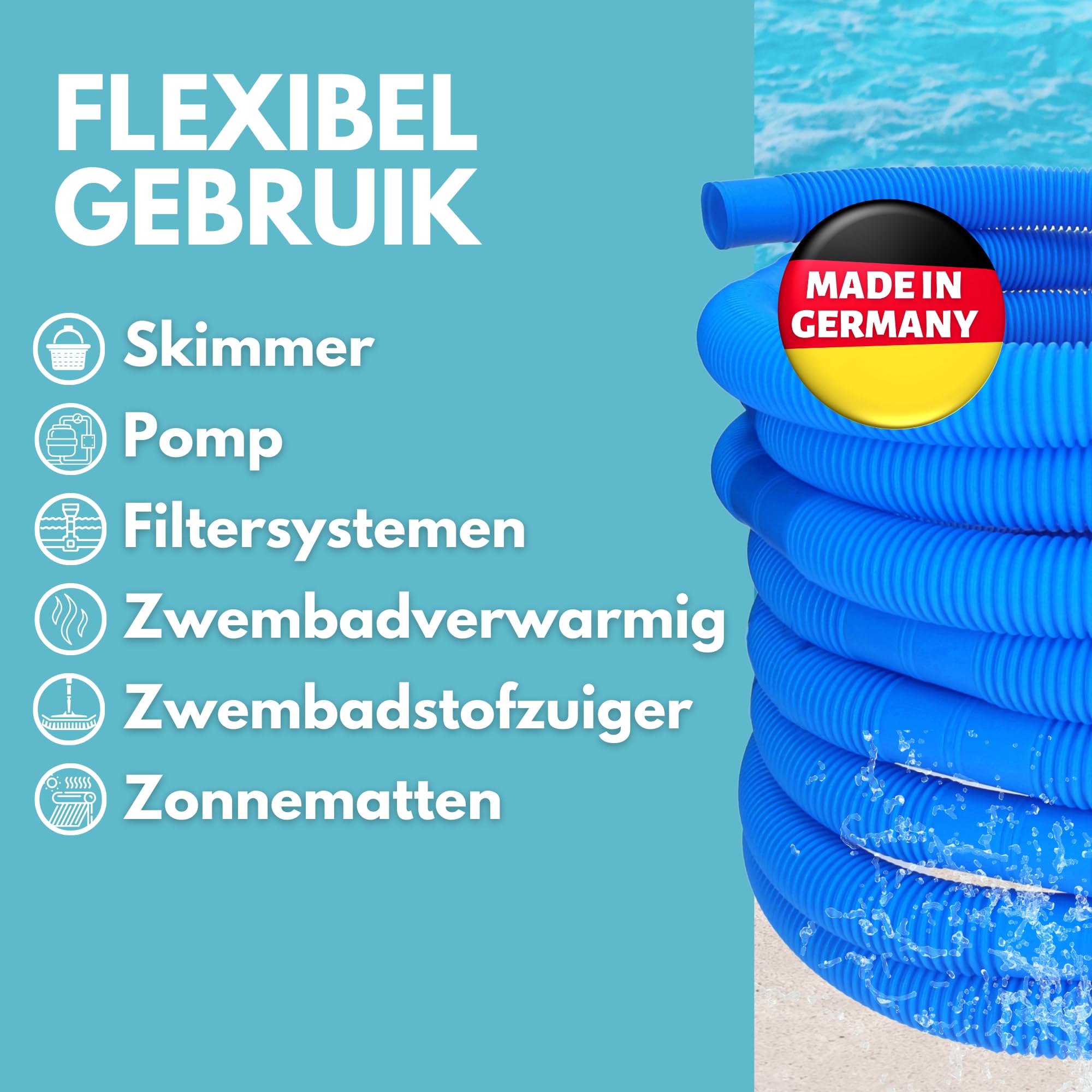 Zwembadslang 32 mm 6,6 m blauw kopen