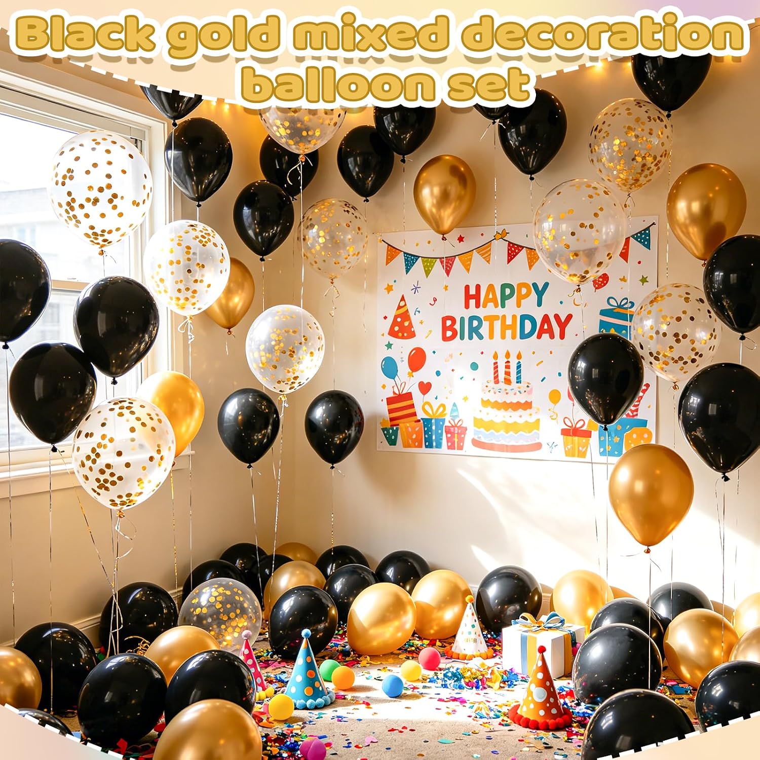 Black and Gold Balloons, 30pcs 12inch Black Gold Metallic Gold Confetti Balloons & Ribbon for Black and Gold Party Decorations Birthday Retirement Anniversary New Years Graduation Decorations 2026 image 3