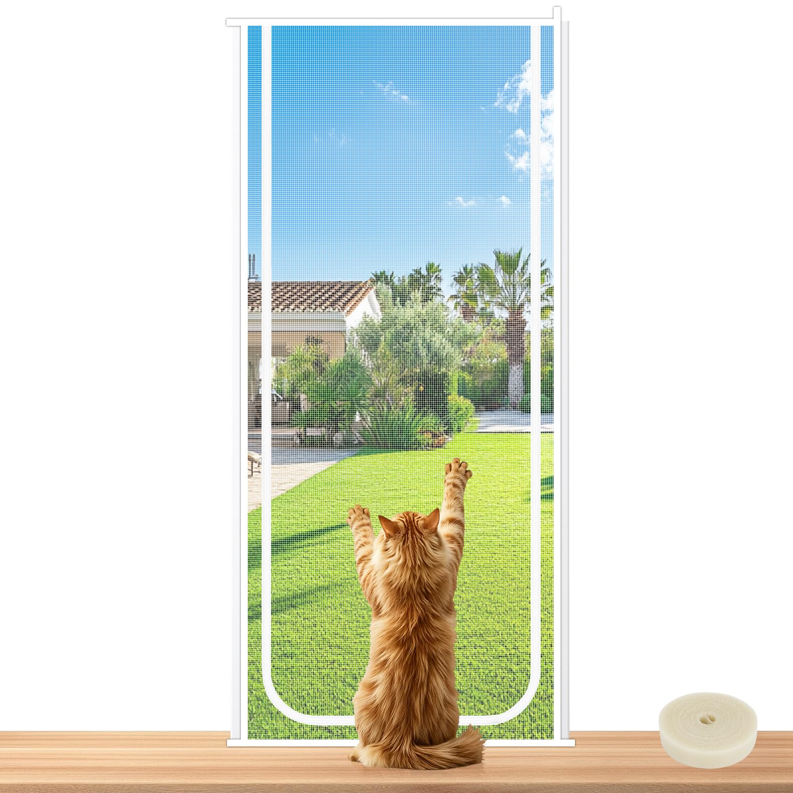 Yeria Cat Screen Door, Mesh Pet Door Screen, Cat Proof, Double Sided Zipper, Scratch Proof, Keep Pets In, Fits Doorways 210x80cm (White, 31.5 x 82.7 in)