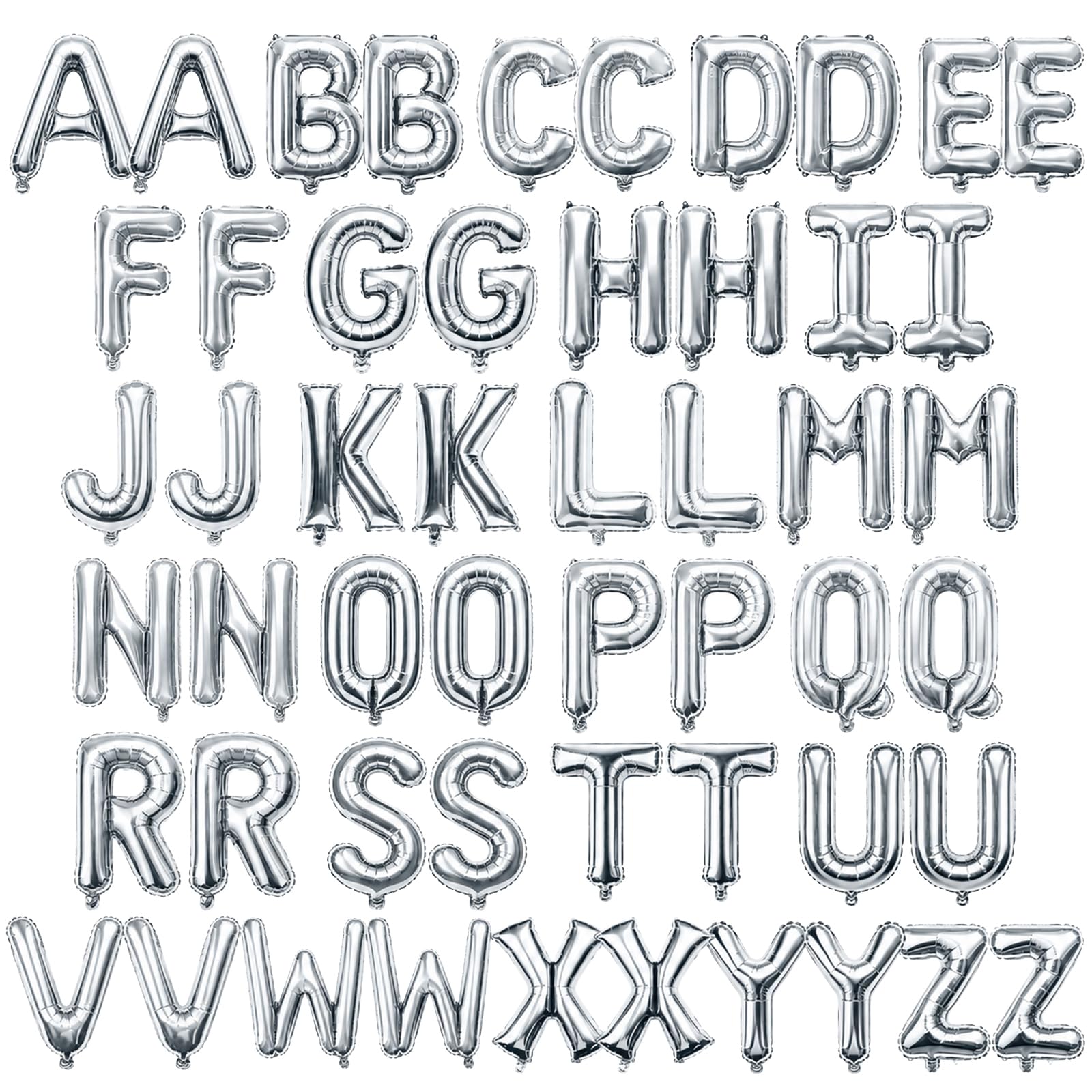 52 Pcs Silver Letter Balloons 16 Inch Mylar Foil Alphabet Letters 2 Sets A- Z Custom Phrase DIY Personalized Phrase Banner for Birthday Graduations Anniversary Celebration Wedding Party Decorations