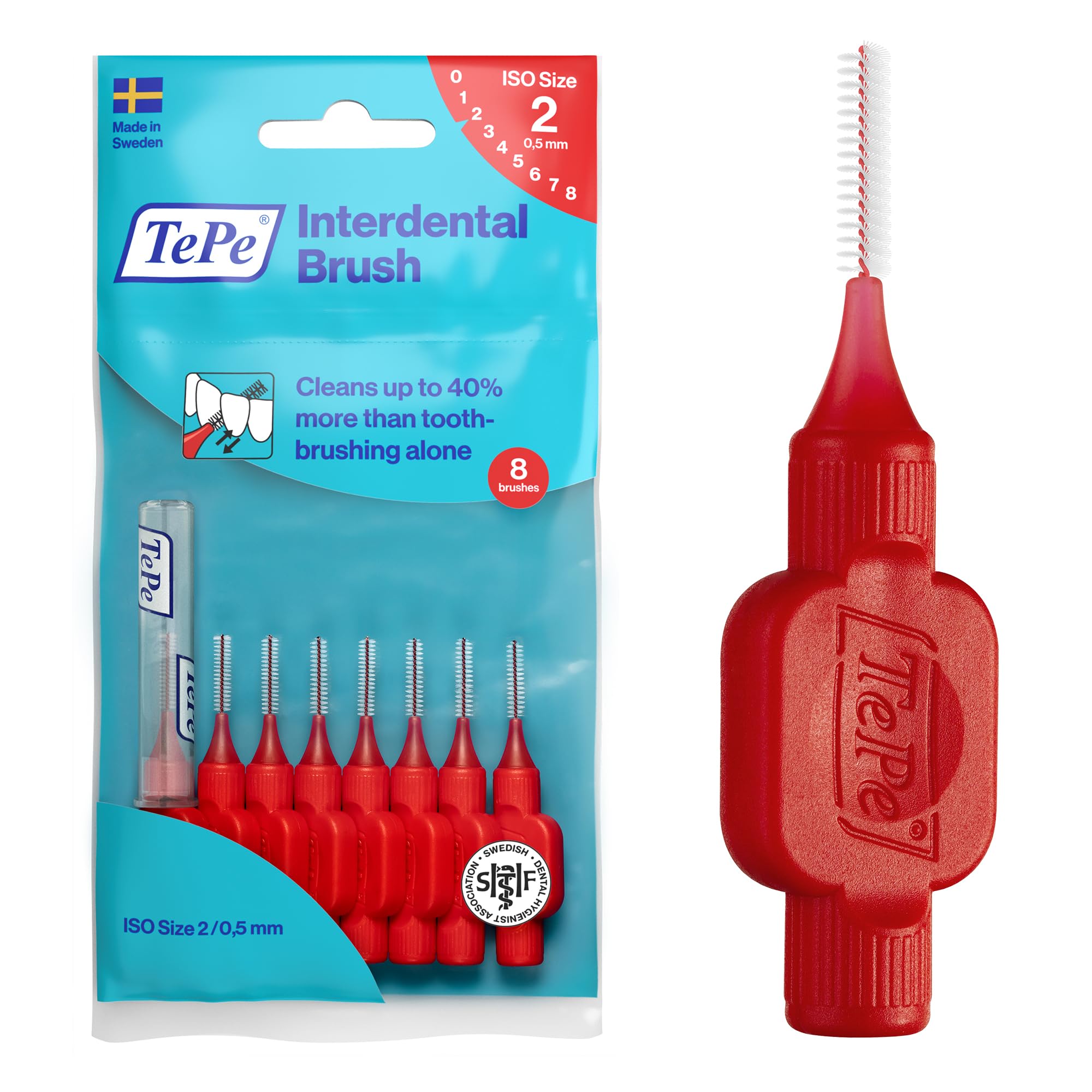 TePe Red 0.5mm Interdental Brush - 2 Packs of 8 (16 Brushes)