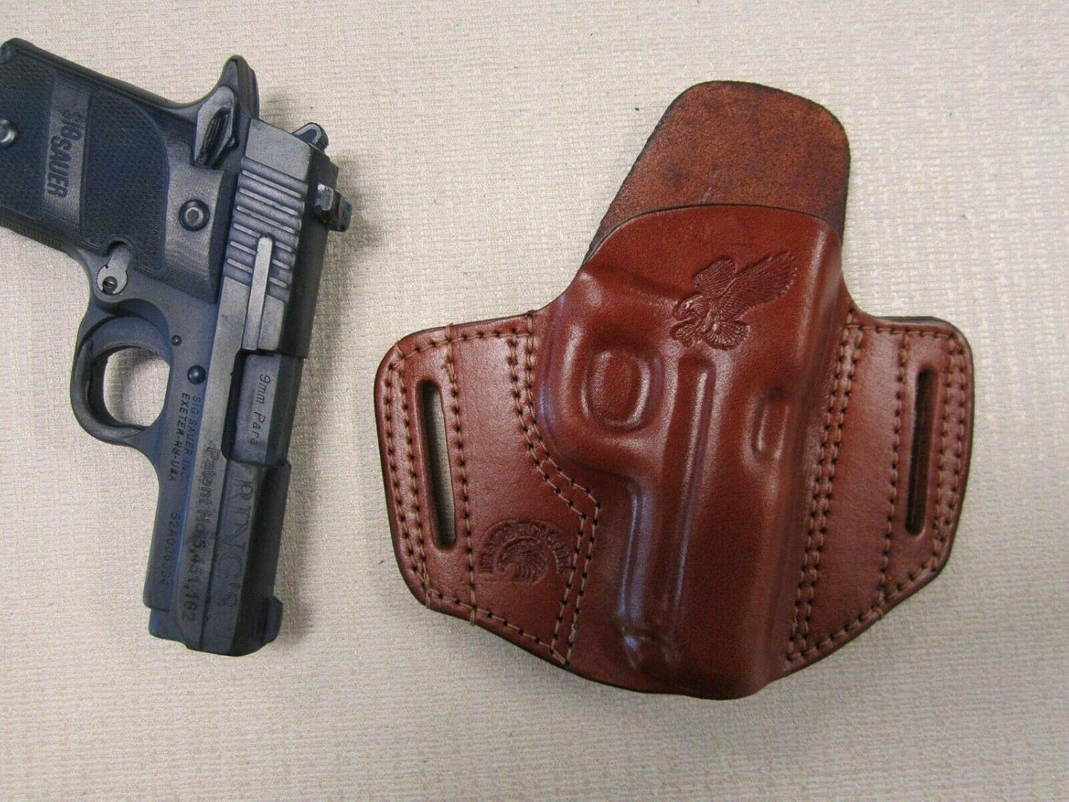 Fits Sig Sauer P938 Pancake 2 Slot Slide Holster Formed Brown Leather Right Hand