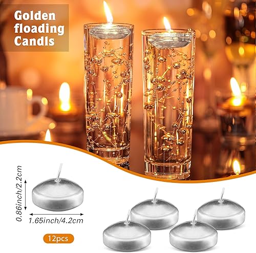Miniatura 9 de Nuanchu 12 velas flotantes de 1.65 pulgadas para centro de mesa de boda, pequeñas velas redondas flotantes sin perfume, velas metálicas de disco de