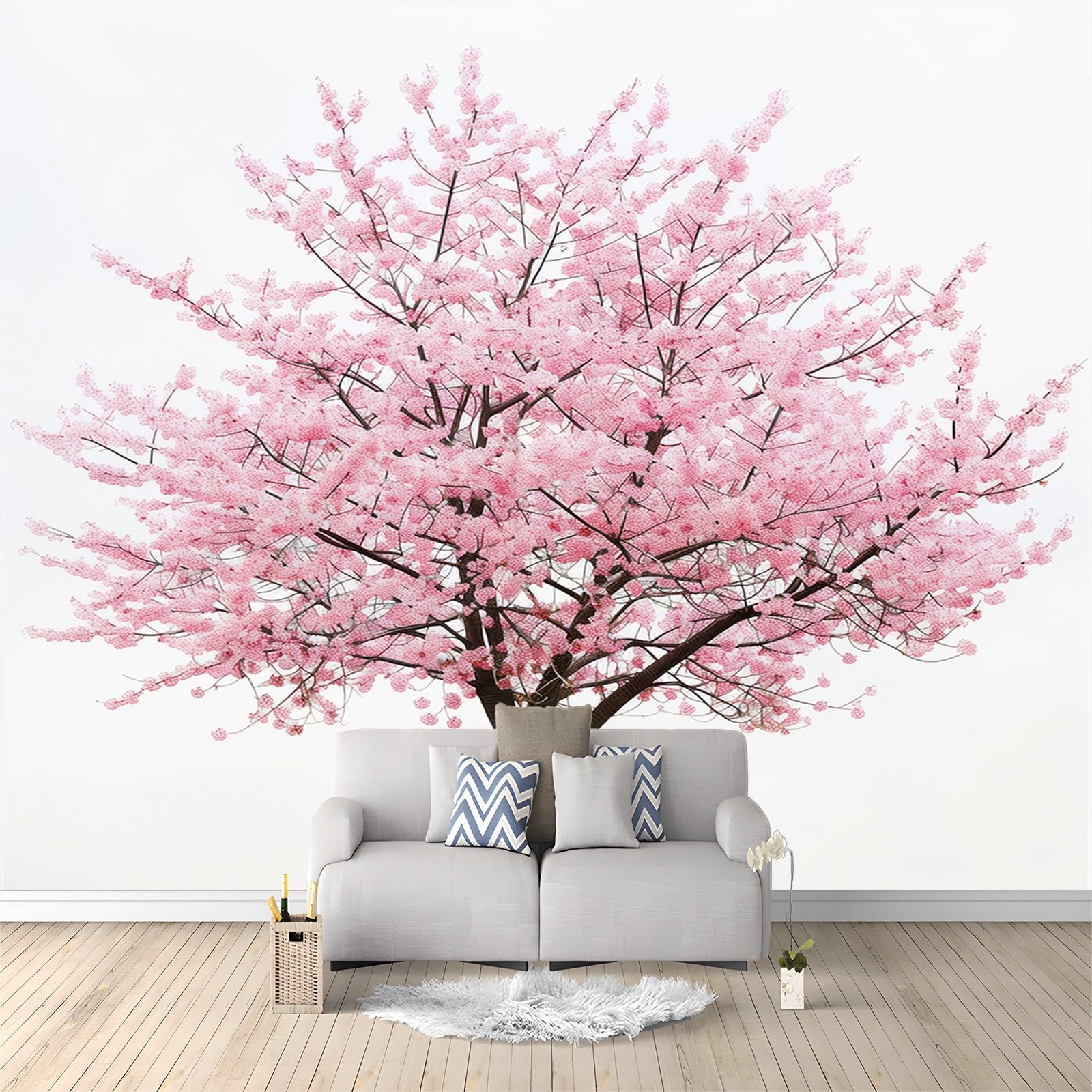 Générique Papier Peint Mural Salon Arbre Sakura Rose 200x140 cm Papier Peint Panoramique Intissé Moderne, Décoration Murale Poster Tableaux Muraux Imprimé 3D Tapisserie Photo