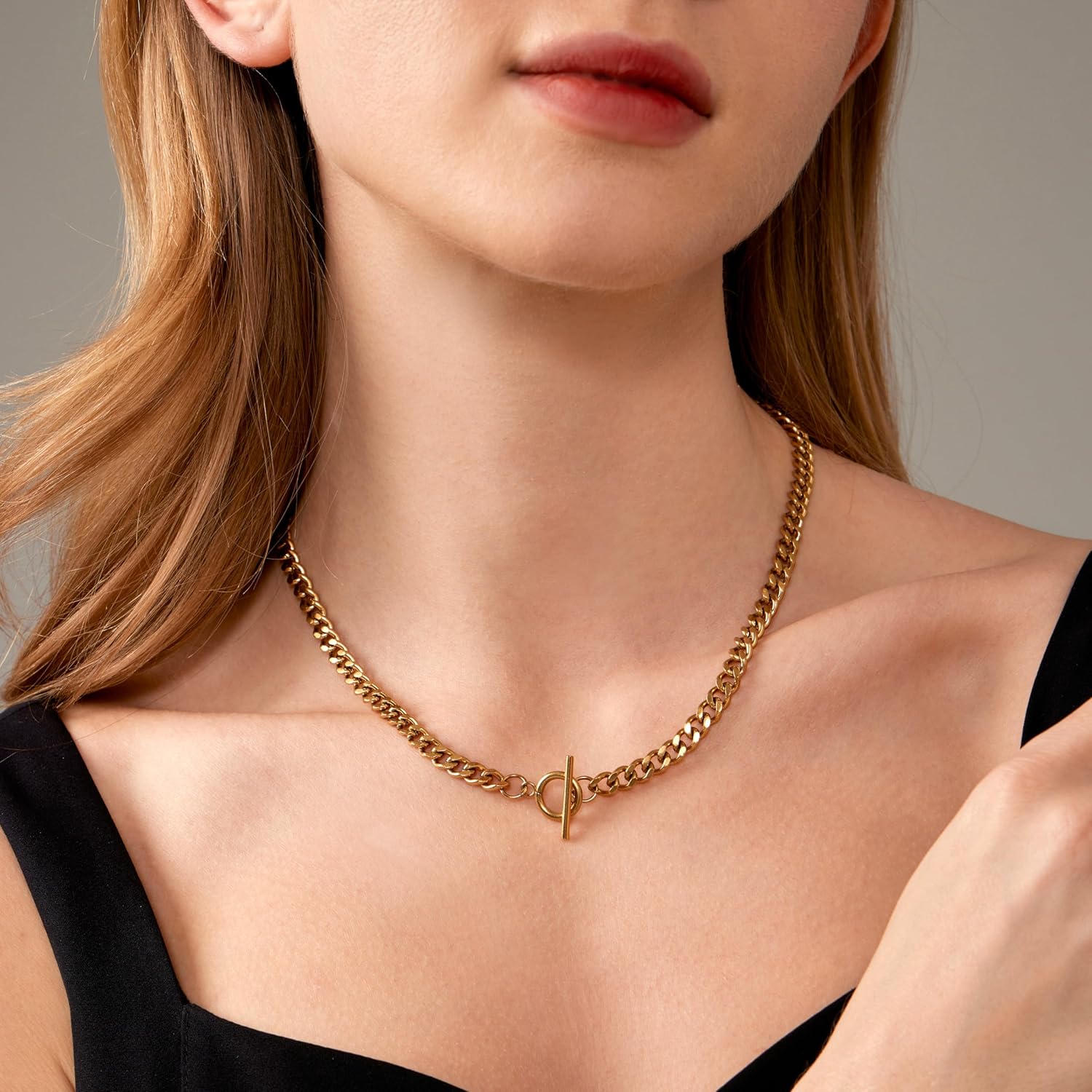 Gold Chunky Necklaces for Women 18K Gold Plated Chain Clasp Toggle Necklaces Dainty Herringbone Chain Paperclip Cuban Choker Necklaces Jewelry Gifts - Image 2