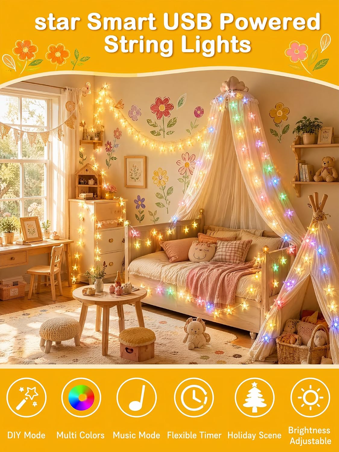 Smart Star String Lights USB Powered 33FT 60 LED APP Conrtol for Bedroom image 3