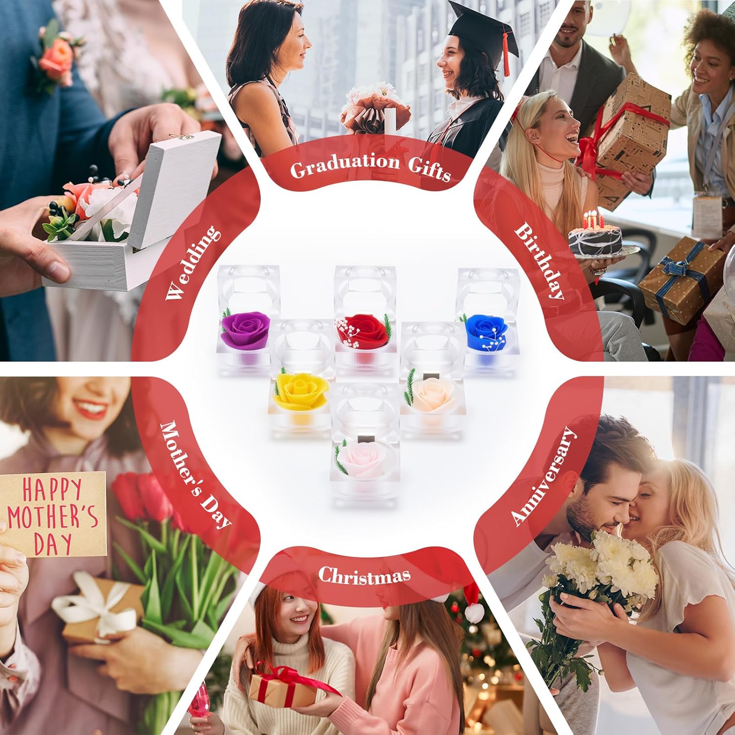 LemonRoad 6 Pcs Eternal Rose in Clear Box Valentine's Day Preserved Mini Flower Gifts in Ring Box Anniversary Mother's Day Birthday Real Flower Gifts for Women Mom Wife Girlfriend - Image 6