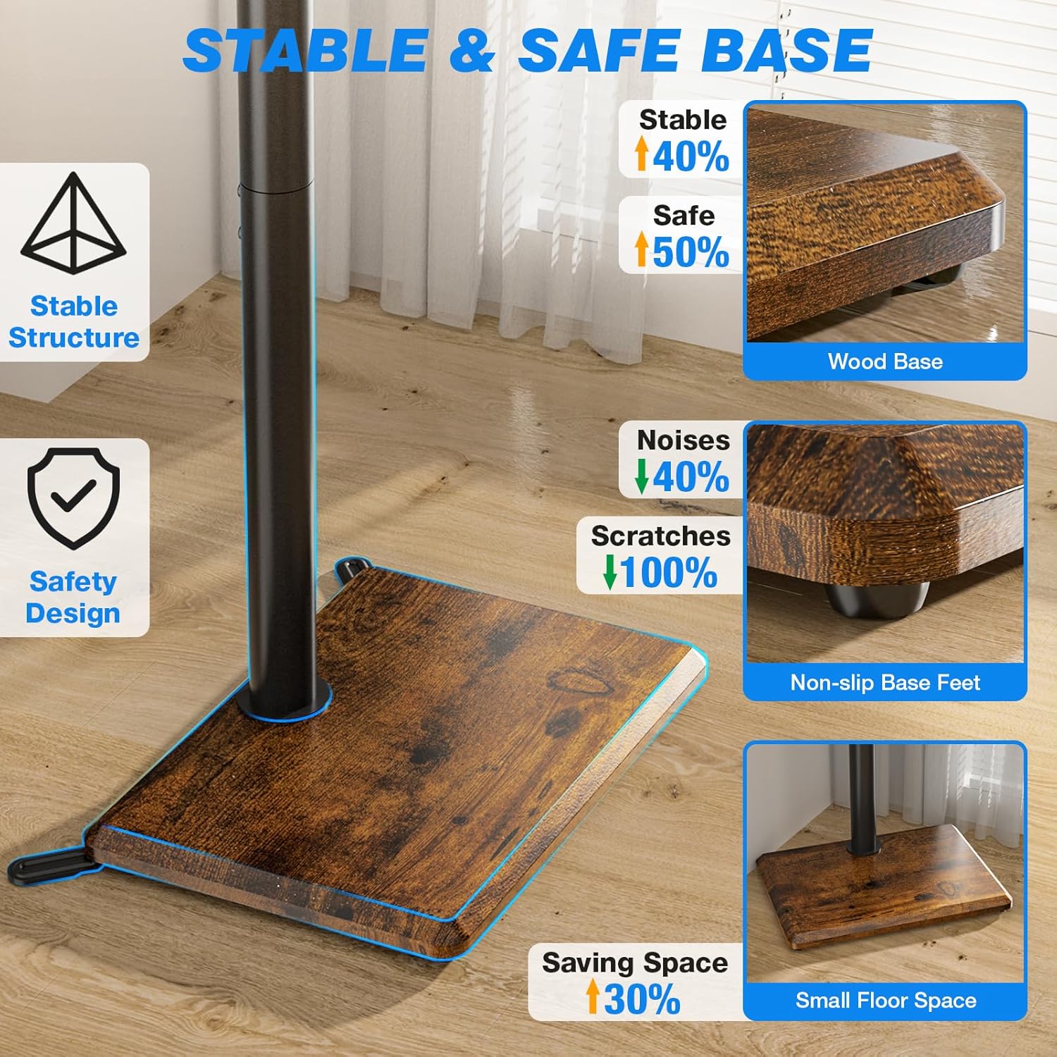 Rfiver Swivel Floor TV Stand with Mount for 32-60 inch TVs up to 88 lbs, Height Adjustable Tall TV Stand with Wood Base, Saving Space Design for Bedroom, Living Room and Corner,Rustic Brown