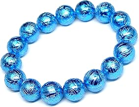 [HINRYO] 23625C 12mm 5A ブルー ギベオン 青色 鉄隕石 ブレスレット 16粒 内径16cm 鑑別書付き・本物保証 ナミビア産 天然石 パワーストーン