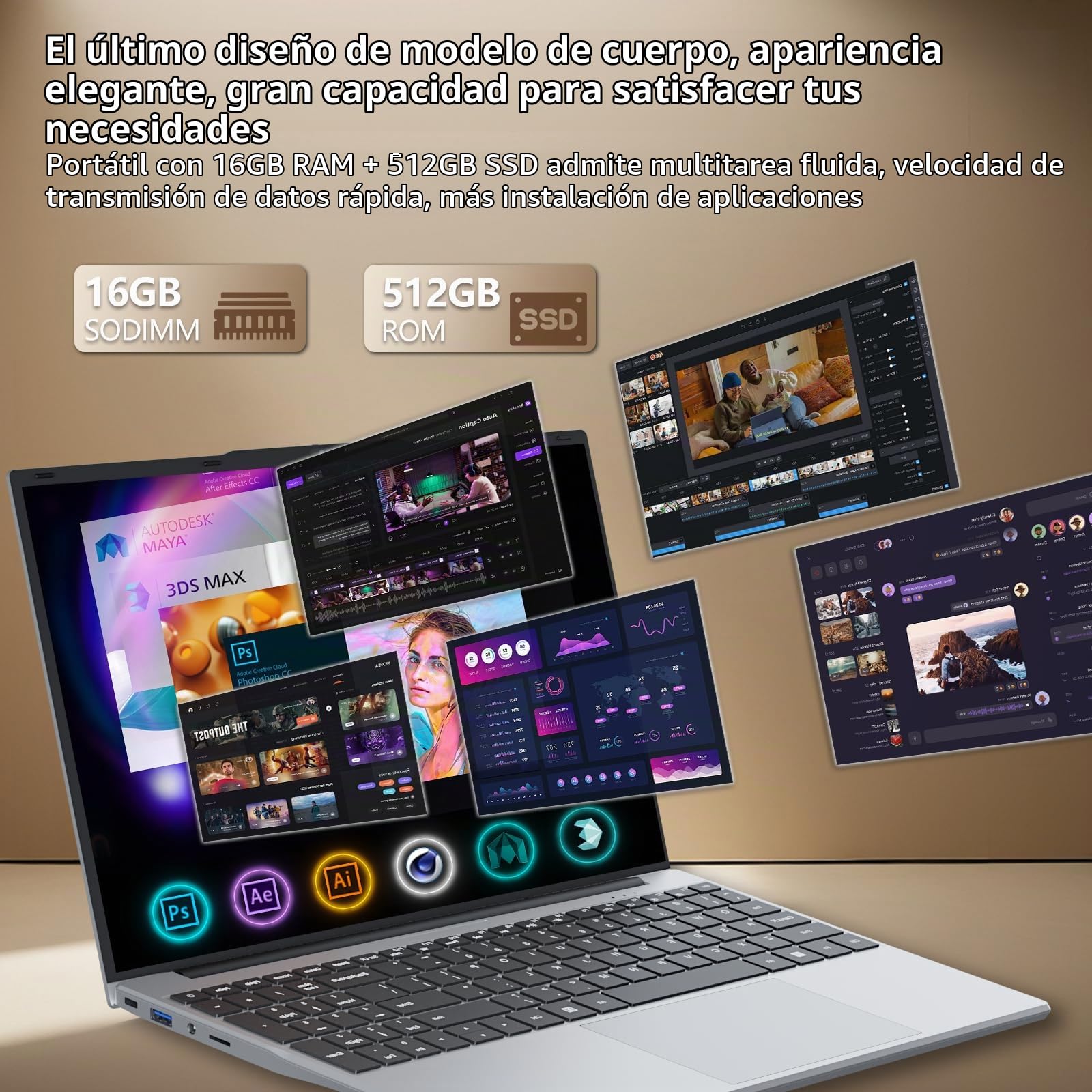 15,6 pulgadas Ordenador Portatil Win 11 PC Portatil 16GB RAM 512GB SSD - Laptop Celeron N5095 Graficos UHD - Computadora Portatil 1920*1080 FHD Pantalla Teclado numerico retroiluminado/Touch ID