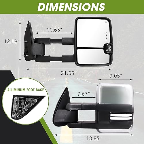 Miniatura 7 de Switchback - Espejos de remolque para Chevy Silverado 2003-2007, espejos laterales GMC Sierra con señal de giro dinámica y luz de funcionamiento,