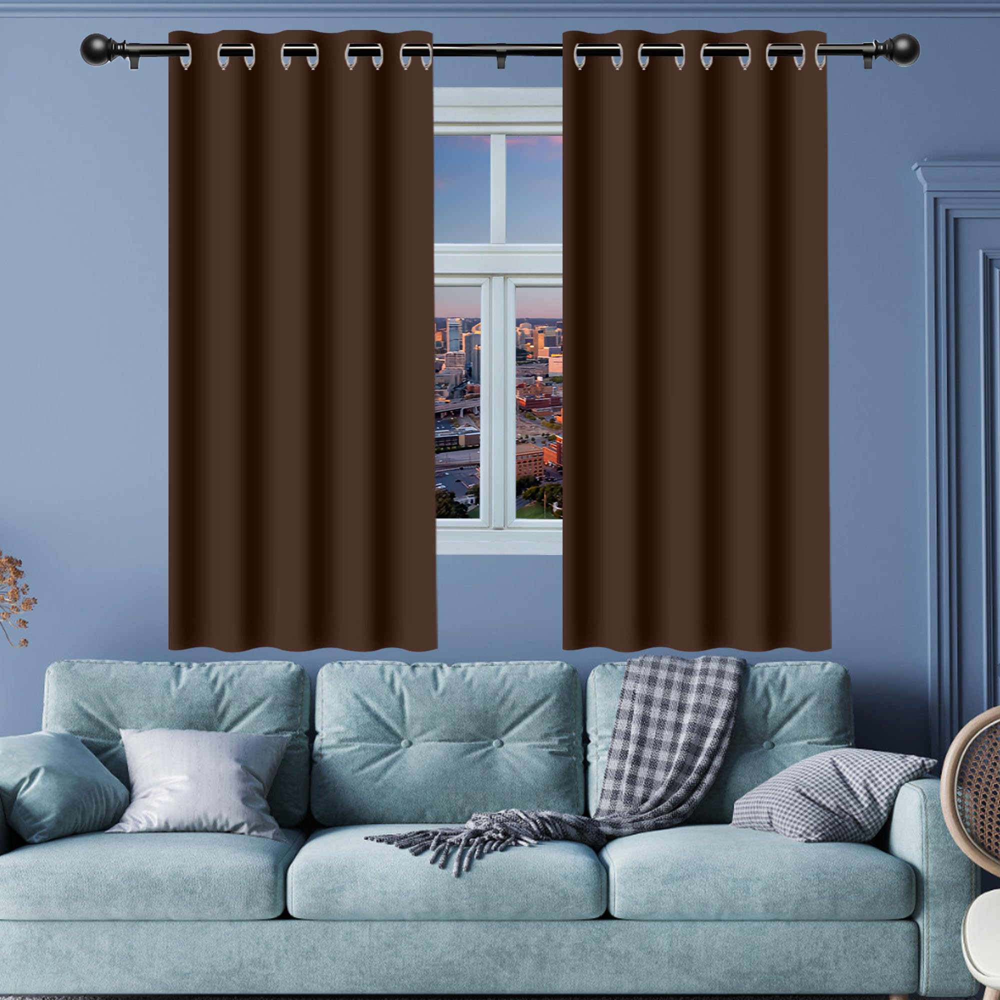 Vorhang Verdunkelung Blickdicht Gardinen 160 x 170 cm Thermo Vorhang Gegen Kälte Und Hitze Schöner Weicher Verdunklungsvorhänge Vielen Farben Und Größen für Wohnzimmer, braun