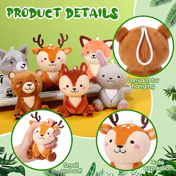 12 Pcs Small Woodland Stuffed Animals Bulk Mini Plush Toys, 4 Inch