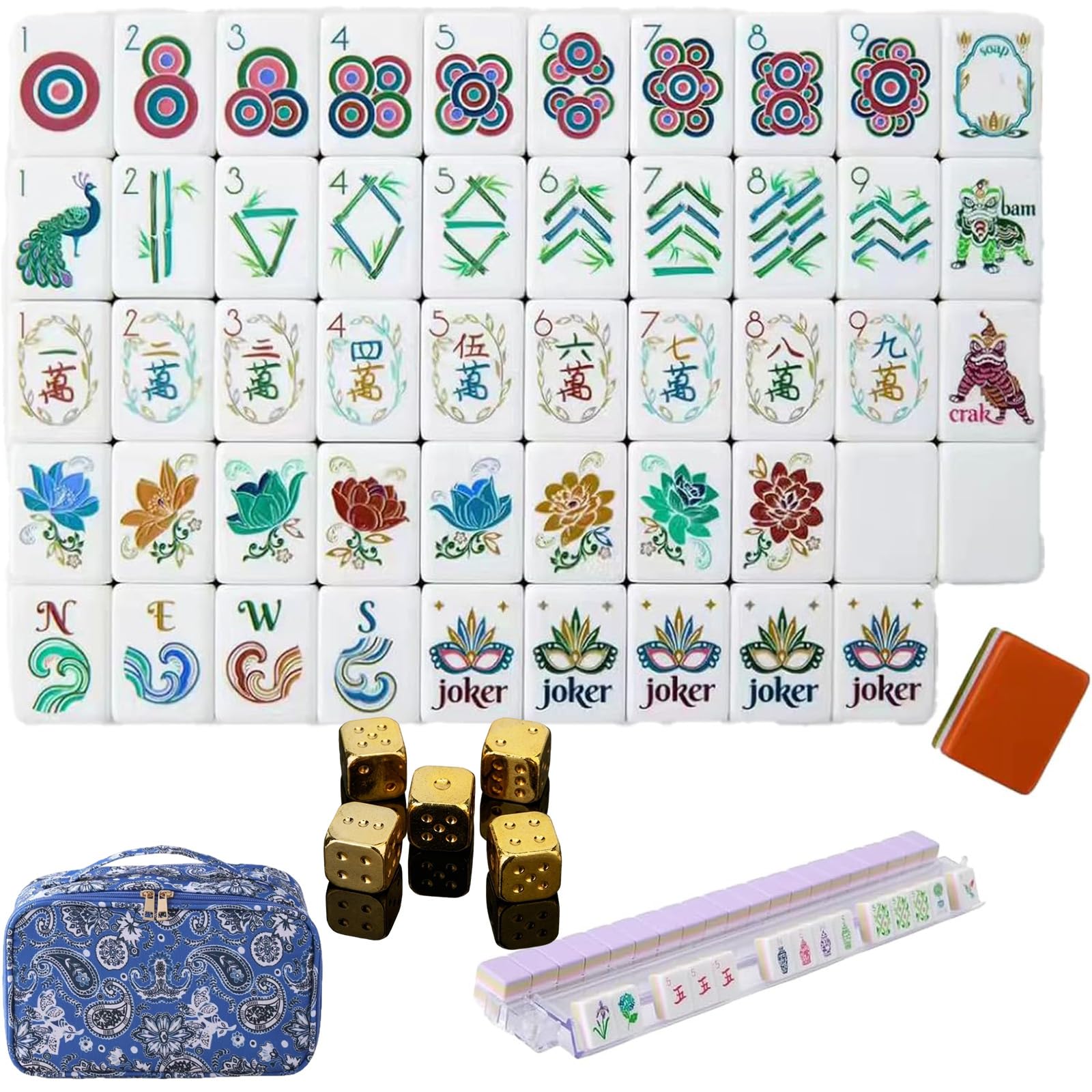 Drbrrly 4 Layer Mahjong Tiles Set, 160 Tiles Complete Acrylic American Mahjong Tile Game with Exquisite Carrying Bag, Portable Travel Set for Adults, Family Game Nights and Social Play (D)