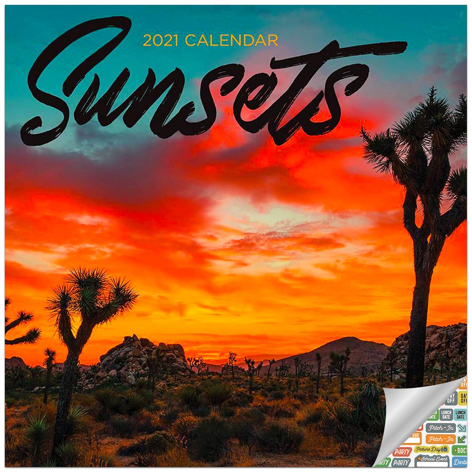 Sunsets Calendar 2021 Bundle - Deluxe 2021 Sunsets Wall Calendar with Over 100 Calendar Stickers (Sunsets Gifts, Office Supplies)