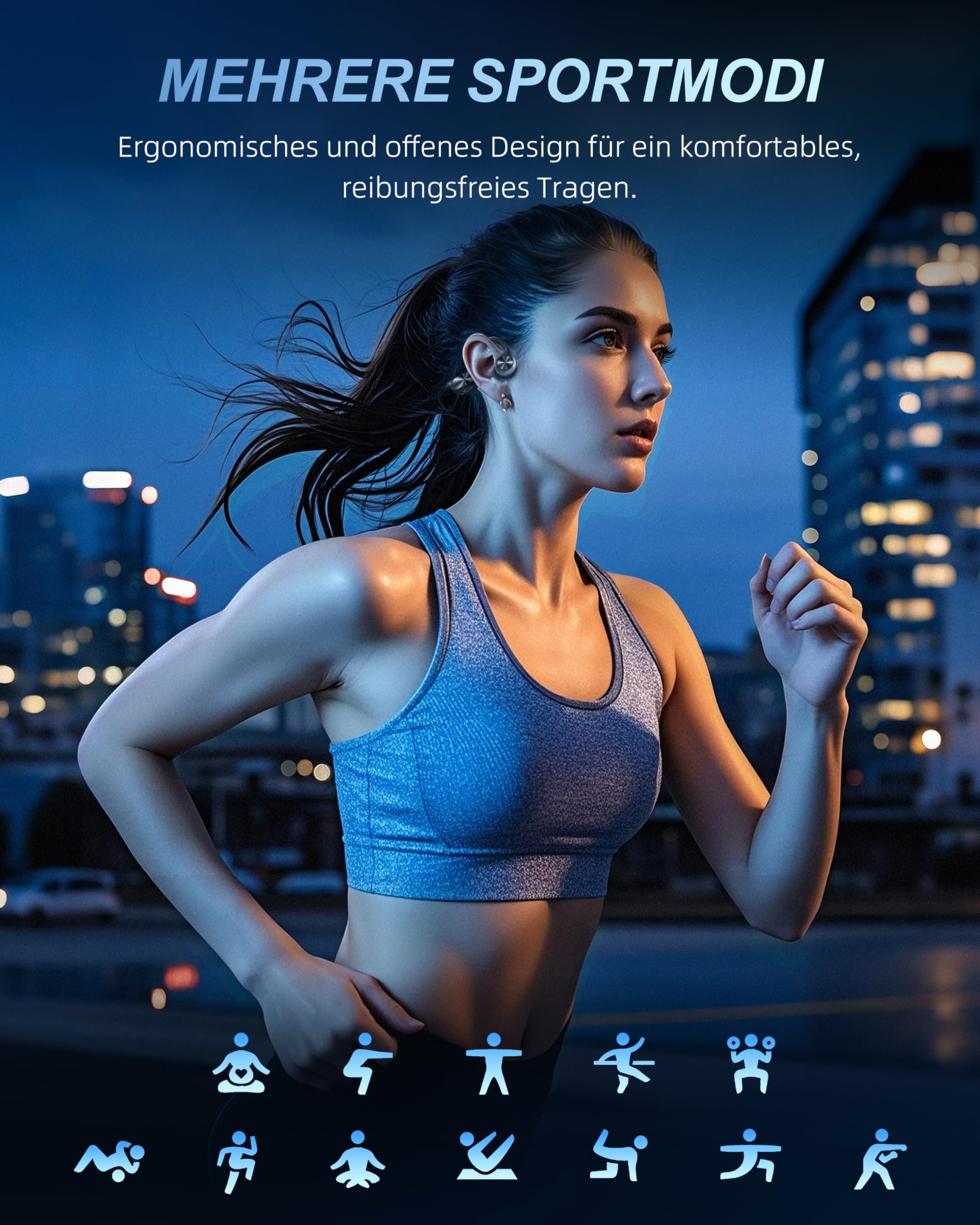 WalkerFit Casque Conduction Osseuse Bluetooth 5.4 Étanche IPX8 avec MP3 Intégré 32Go, Écouteur Sport sans Fil Open Ear Léger pour Natation, Course à Pied, Cyclisme, Sport