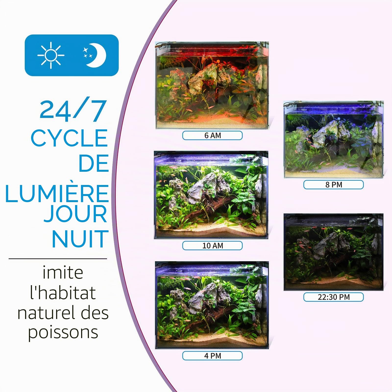 Hygger Aquarium Éclairage 24/7 Lampe Aquarium Led avec Minuterie Réglable,26W Rampe Led d’Aquarium Spectre Complet Rampe LED 7 Couleurs 3 Modes pour Aquariums Plantés