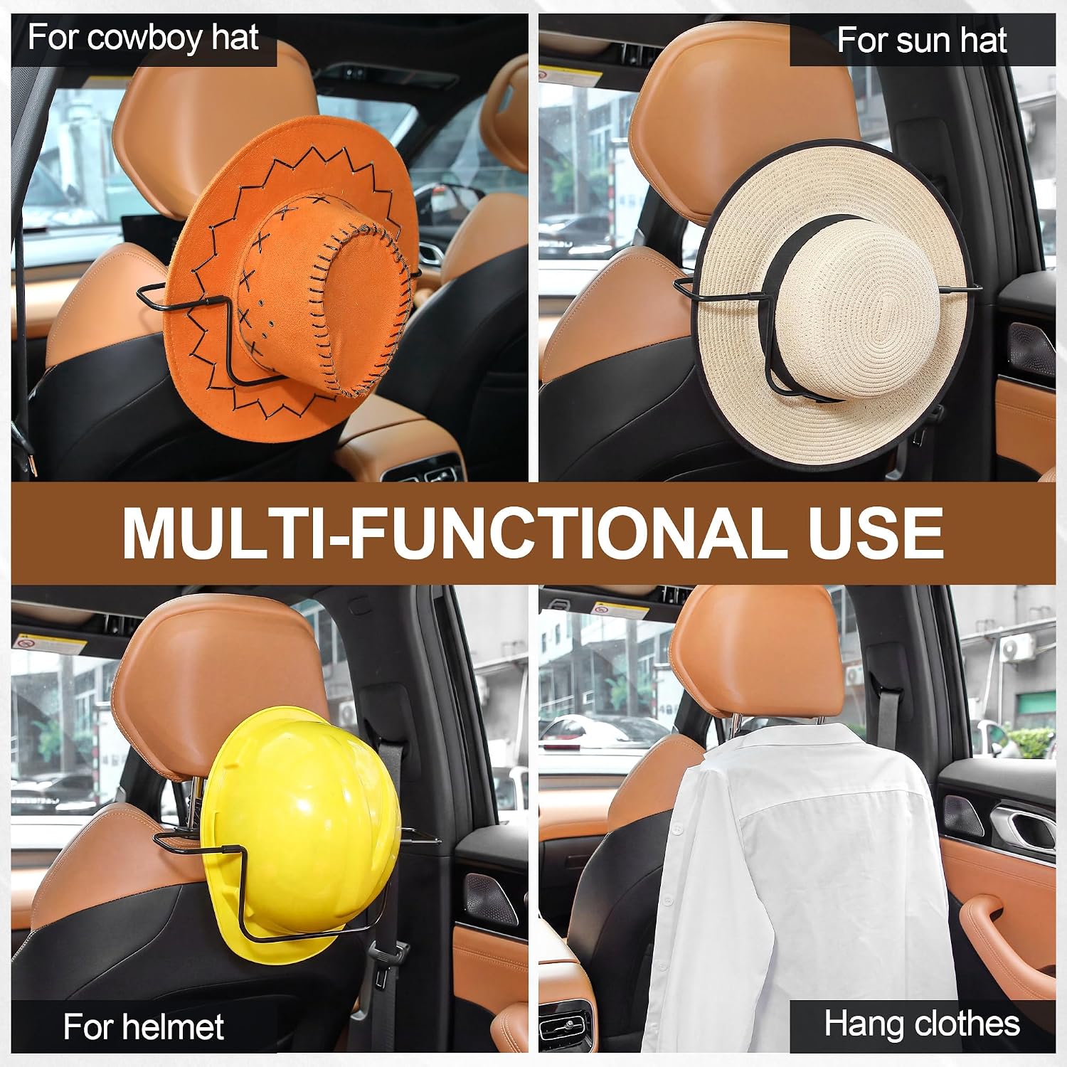 2 Pack Cowboy Hat Holder Rack for Truck SUV,Foldable Car Hat Holder, Car Clothes Hanger Bar Coat Hanger for Truck Seat Accessories, Automotive Seat Back Storage Organizer - Easy to Install