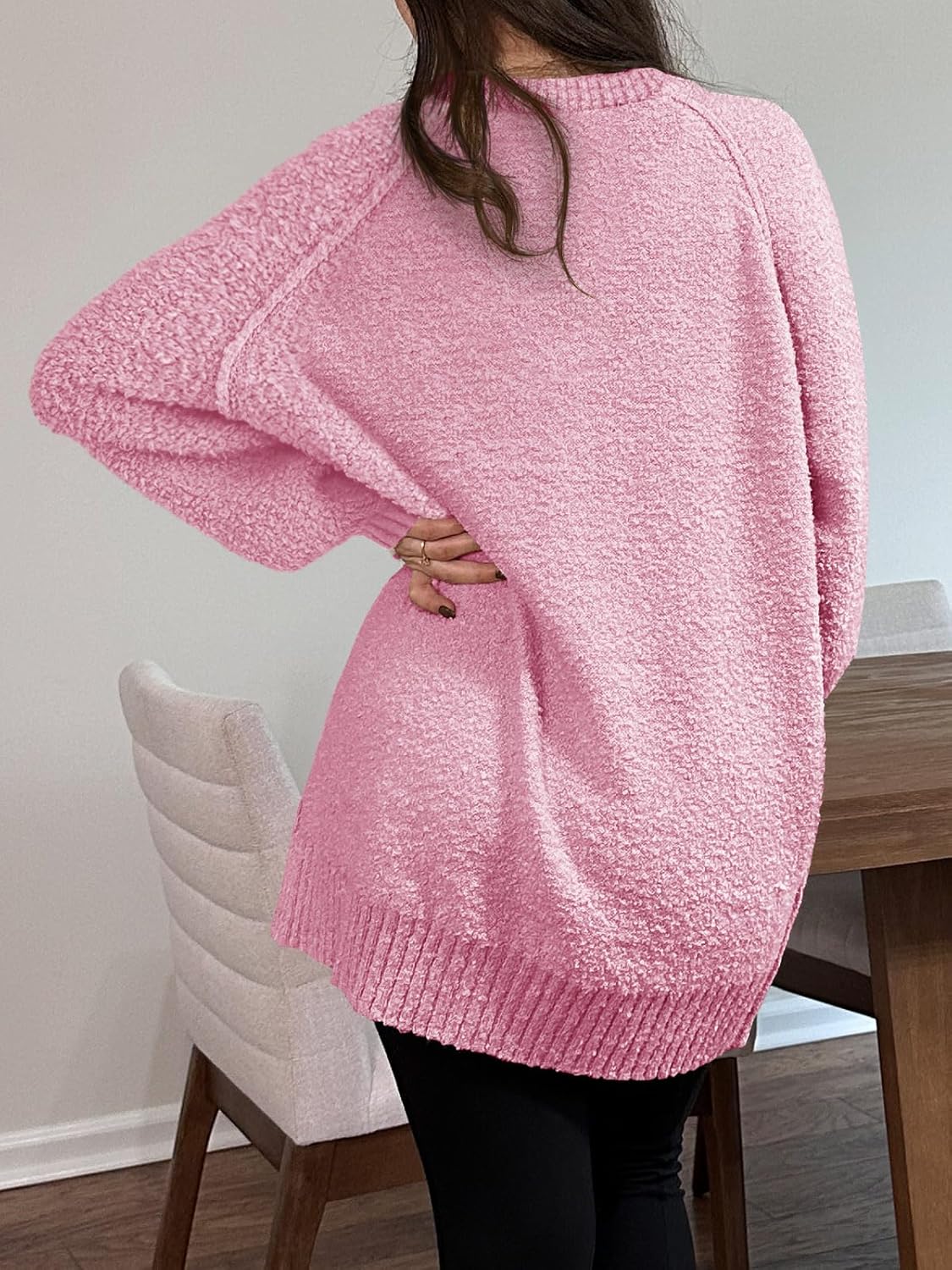 Saodimallsu Womens Oversized Sweater 2025 Fall Trendy Fuzzy Crew Neck Long Sleeve Casual Tunic Sweaters - Image 3