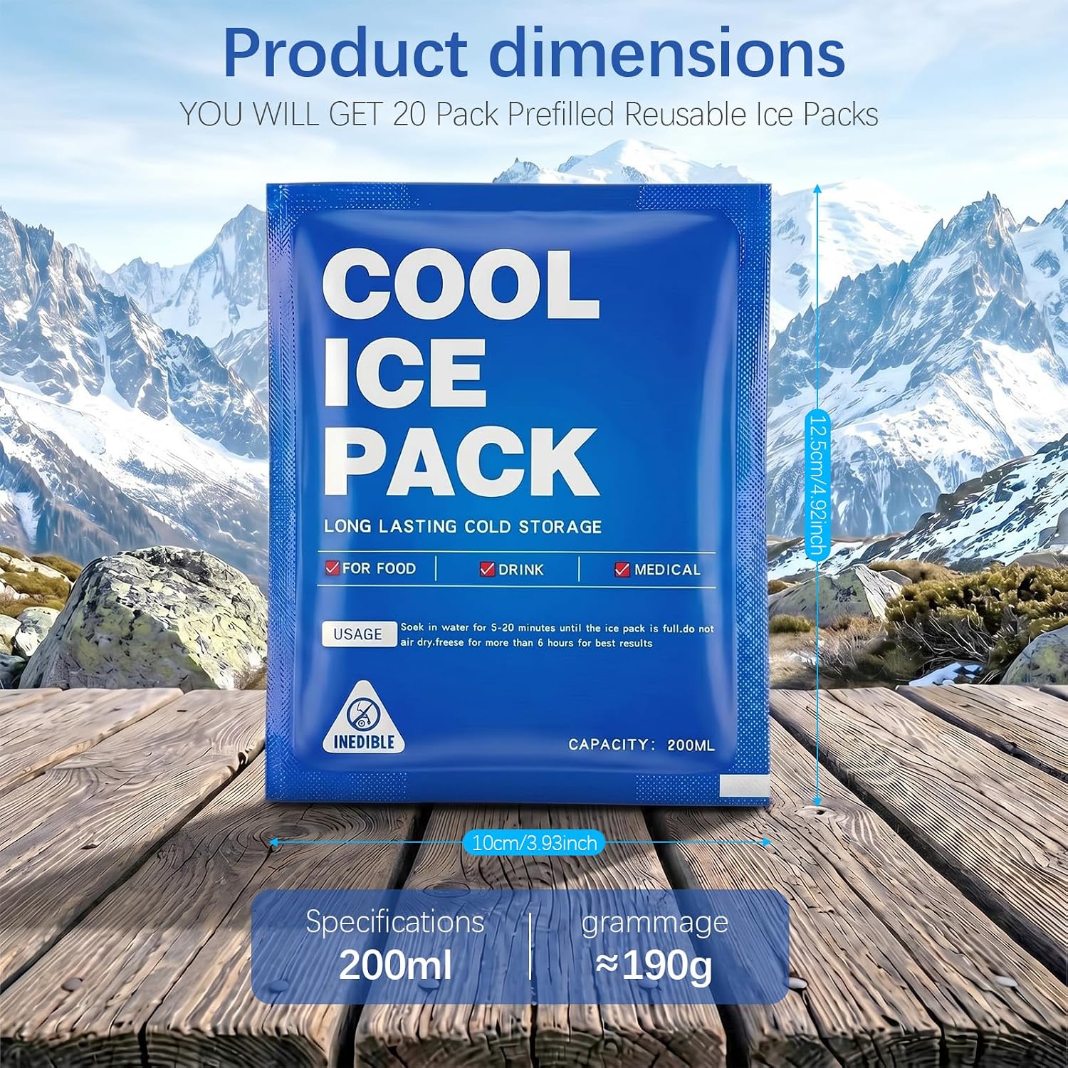 Gerrii 20 Pack Prefilled Reusable Ice Packs for Lunch Boxes or Coolers, 48 Hour Cooler Reusable Ice Pack Technology Long Lasting Cooler for Camping, Beach, School, Office, Picnic, Sports