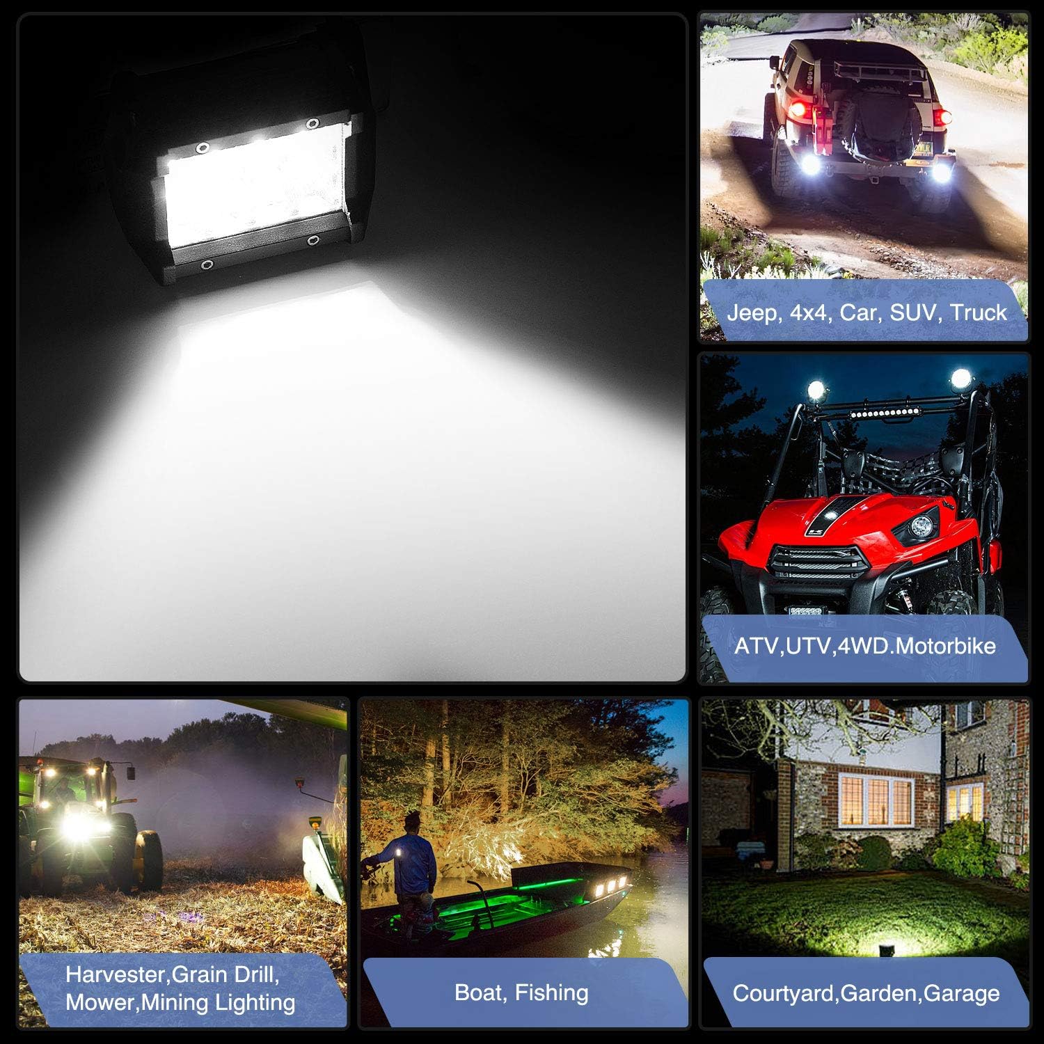 Nilight Led Pods 2PCS 4Inch 36W 3600LM Spot Triple Row LED Light Bar Driving Lamp Roof Bumper Off Road LED Work Lights for Van Camper Wagon Car Pickup Golf Cart ATV UTV SUV Truck Boat 4x4