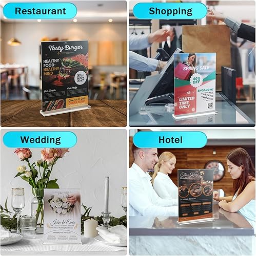 Miniatura 6 de Paquete de 8 soportes acrílicos verticales de 8.5 x 11 pulgadas, soporte de exhibición de menú de mesa en forma de T, multifunción, de plástico de