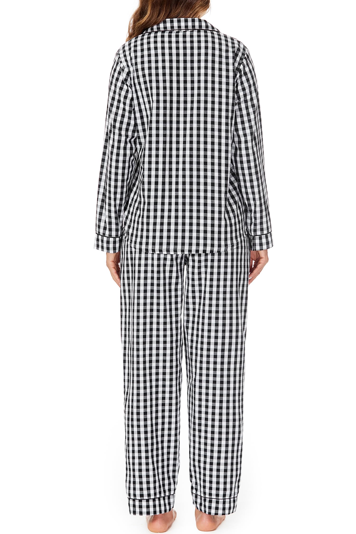 Pijama de 2 piezas para mujer, 100 % algodón, con botones, manga larga, estampada, suave, tallas S-XXL