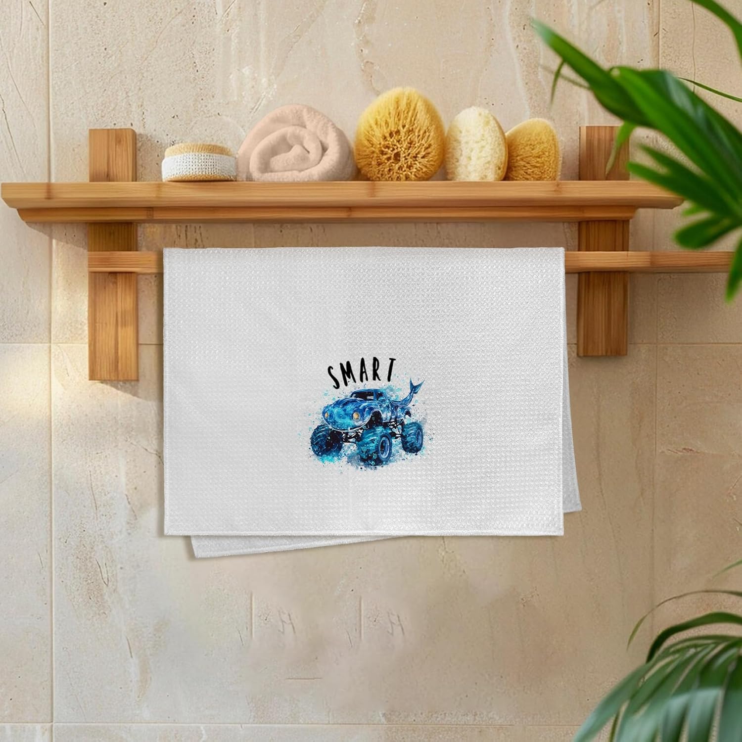 Monster Jam Truck Car Hand Towels for Boys Toddler Bathroom Set of 4, Boys Truck Inspirtional Dish Tea Towel for Kitchen, Kids Postive Trucks Kitchen Towels, 16x24 Inch