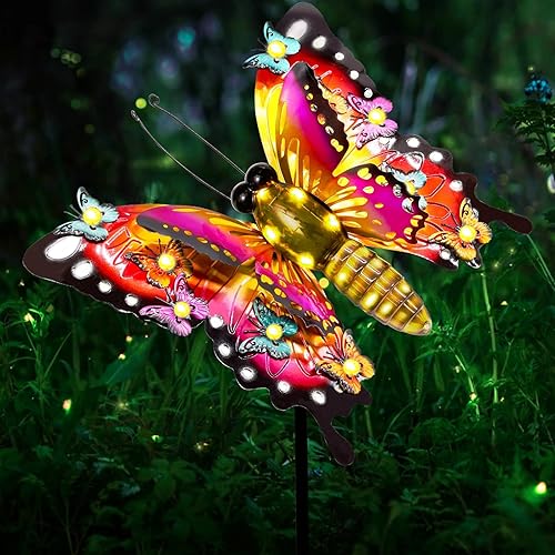 Miniatura 9 de Luces solares de jardín, decoración de jardín de mariposa para exteriores, luces decorativas de metal grandes de 41 pulgadas, decoración de mariposa