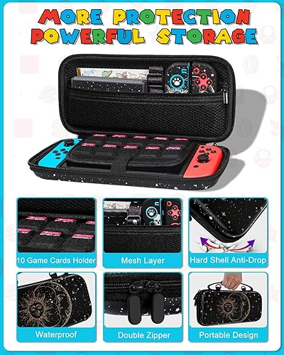 Miniatura 4 de Funda 9in1 Sun Moon Witchy Switch para Nintendo Switch, fundas de transporte y accesorios de almacenamiento, kit de agarre para pulgar+soporte de