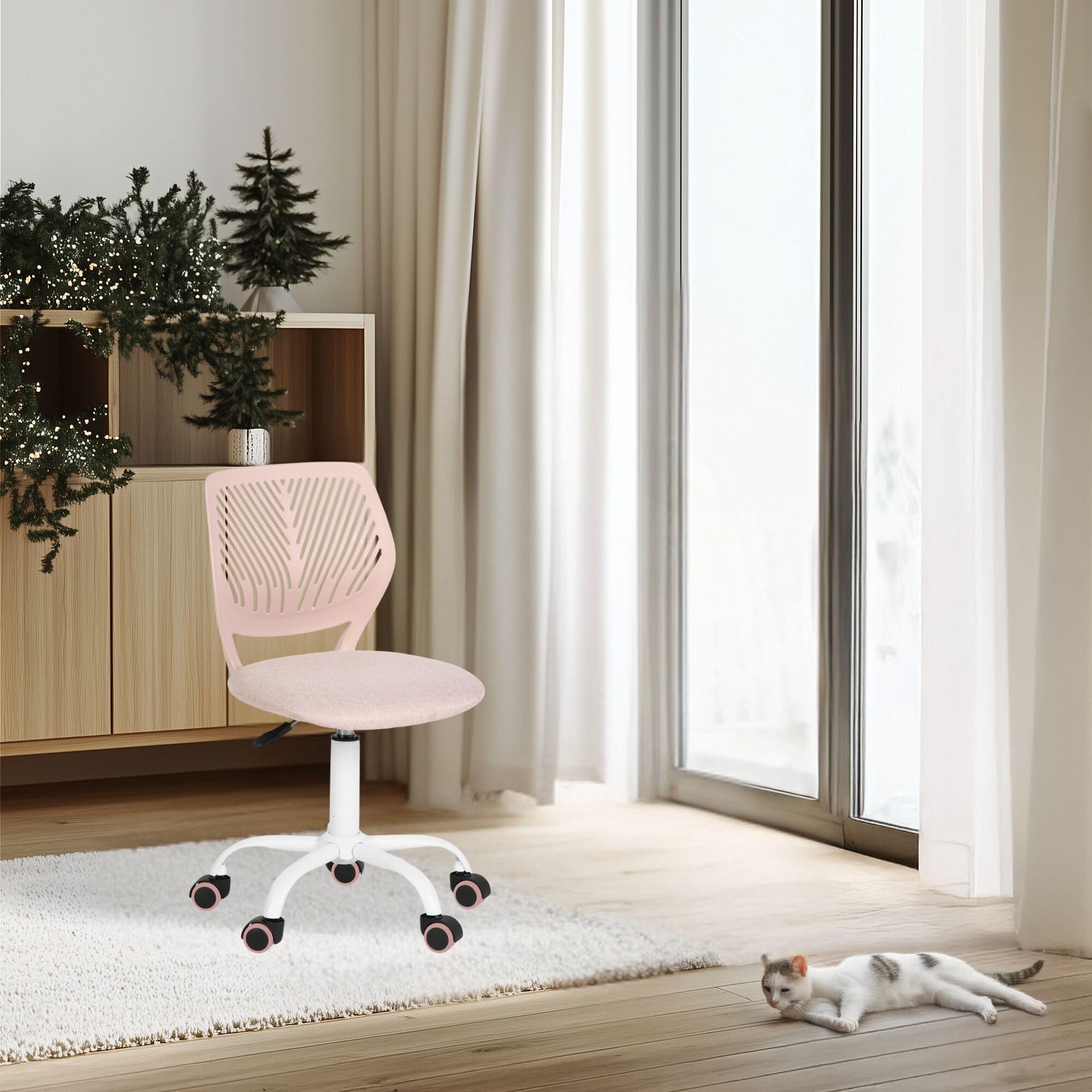 FurnitureR Teenage Office Chair, Height Adjustable Armless Task Seat, Colourful Study Chair for Home and Office, Computer Seat, Ergonomic & Swivel, 40.5 x 44 x 87cm, Morandi Pink