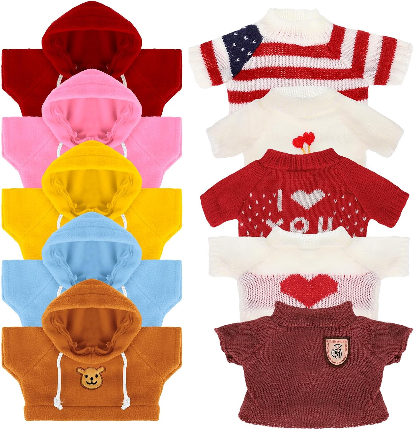 Fuyamp 10 Pcs Bear Clothes Tee Doll Clothes Bear Hoodie Sweater | Fit 14-18 Inches Bears Include Cute Clothes Glasses Hat Kawaii Plush Doll Clothes DIY Bear Toy