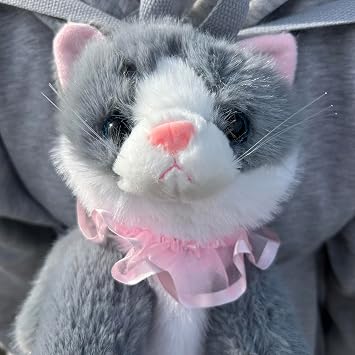 Stuffed Animals Backpack - Lifelike Stuffed Cat Plush Backpack, Handmade Cute Realistic Cat Shaped Bag - Gray (Gray)