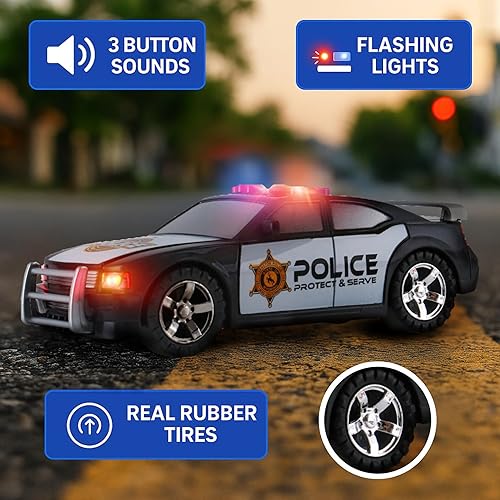 Miniatura 3 de Juego de vehículos de emergencia de juguete para niños con luces y sonidos (camión de bomberos, automóvil de policía y ambulancia) 3 en 1