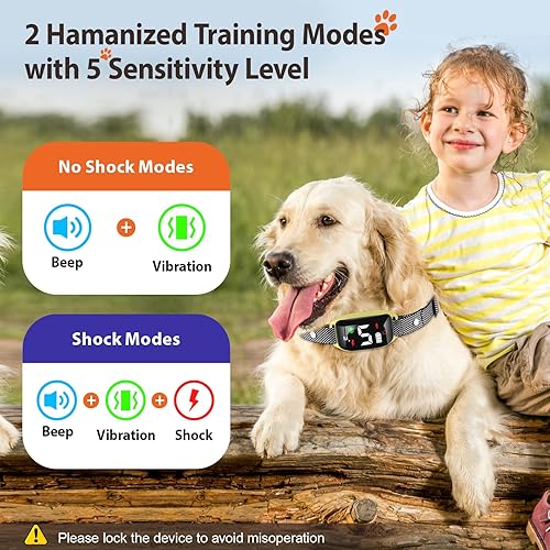 Miniatura 3 de Collar antiladridos recargable para perros grandes con 5 sensibilidades ajustables, collar antiladridos inteligente con pitido de vibración para