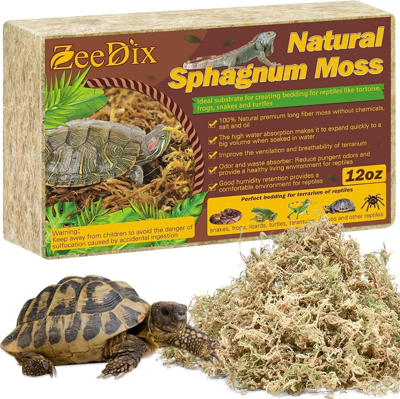 Musgo Sphagnum de Fibras Longas para Terrário de Répteis ZeeDix, 340 g e 18,93 L