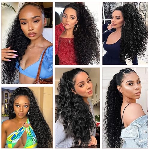 Miniatura 6 de Extensión de cola de caballo larga y rizada con cordón para mujer, 26 pulgadas, color negro, largo y ondulado, con clip, cola de caballo sintética