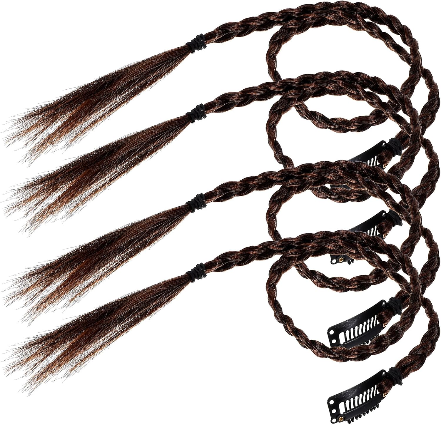4pcs Braided Hair Extensions Clip in Braid Hair Extensions Braids Braided Hair Piece for Women Daily Wear Hair Accessories Afro Braid Ponytail Approx