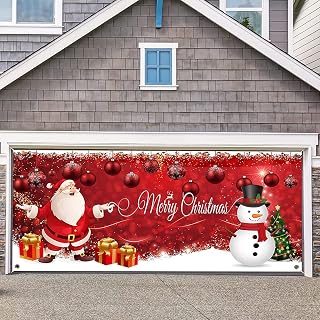 7 x 16 ft Christmas Garage Door Banner Decorations, Merry Christmas Garage Banner Snowman Santa Christmas Decor, Xmas Large Door Cover Happy New Year Winter Outdoor Cover Holiday Christmas Background