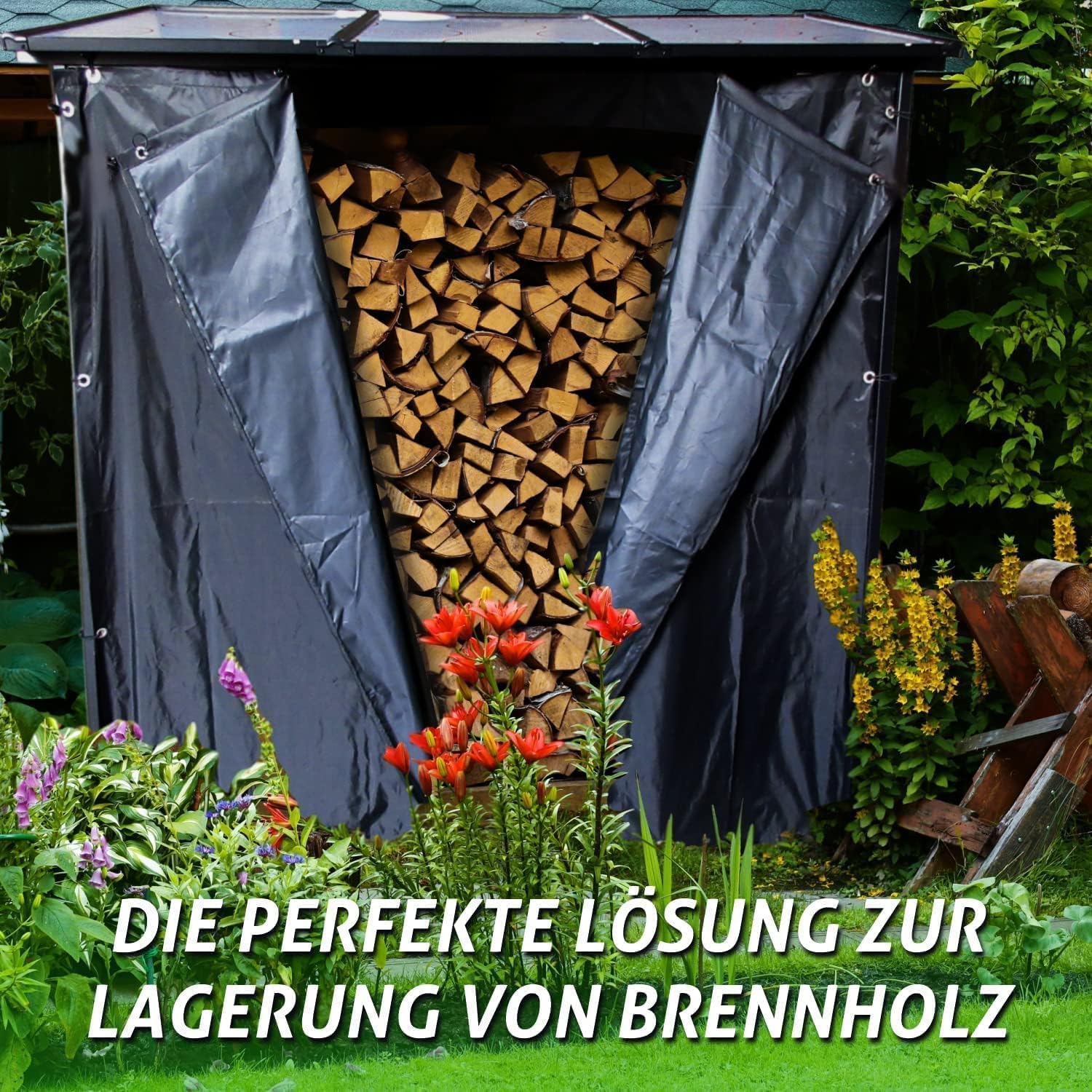 WIELS® Kaminholzregal außen 185x70x185cm, Brennholzregal außen XXL, Metall Kaminholzregal, Garten Kaminholzunterstand 3,3 SRM / 2,3m³ Kaminholzlager, Holzlager (Mit Wetterschutz, 185x70x185cm)
