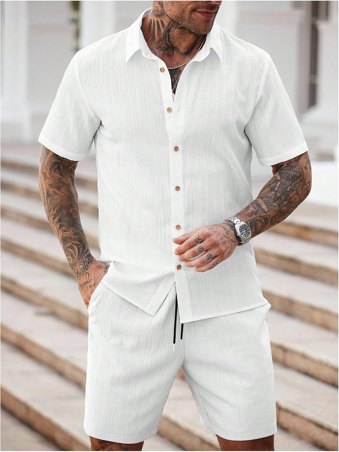 SOLY HUX Men's 2 Piece Outfits Button Down Short Sleeve Shirt and Shorts Set Summer Beach Vacation Clothes - Image 4