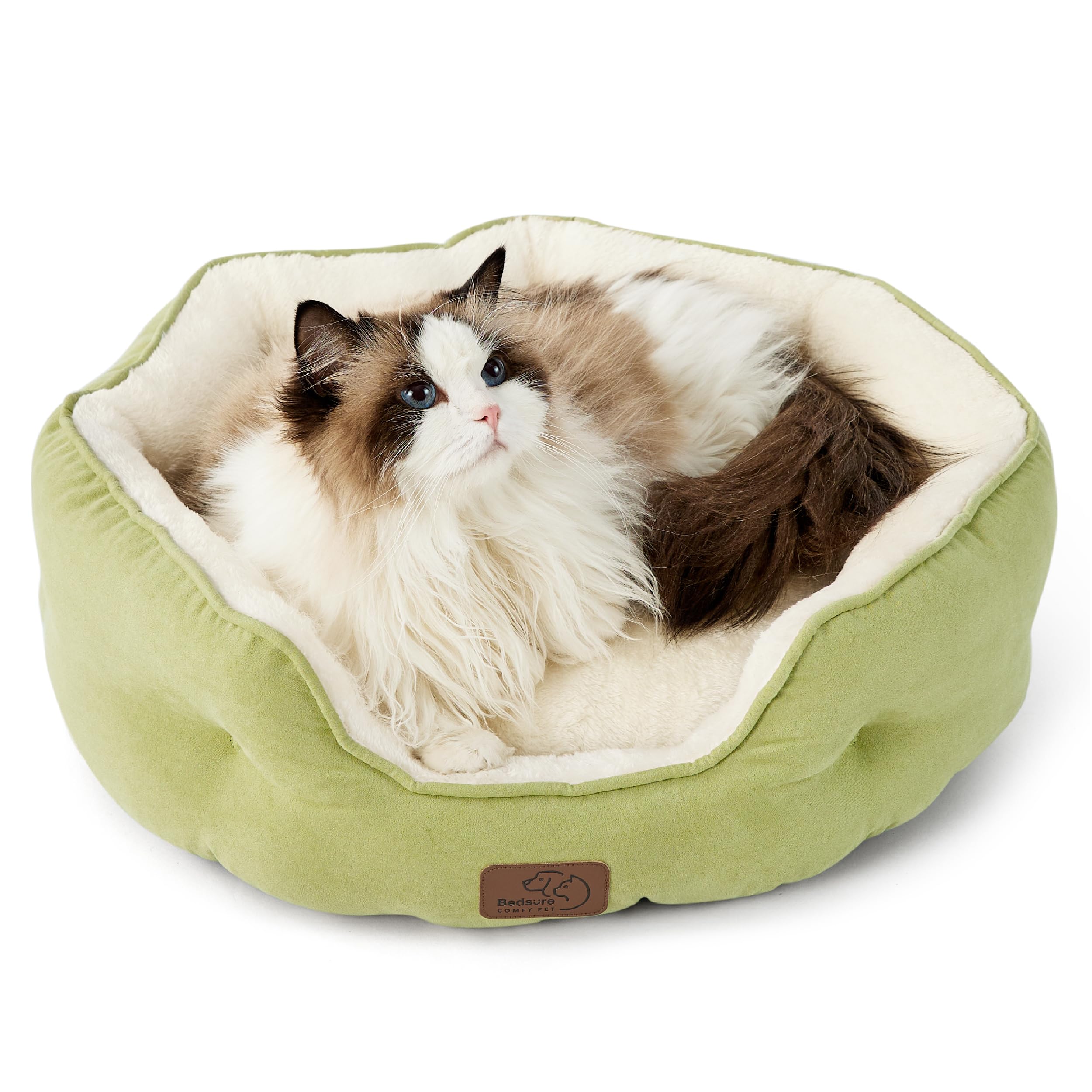 bedsure dog beds for small dogs - round cat beds for indoor cats, washable pet bed for puppy and kitten with slip-resistant bottom, 20 inches, green